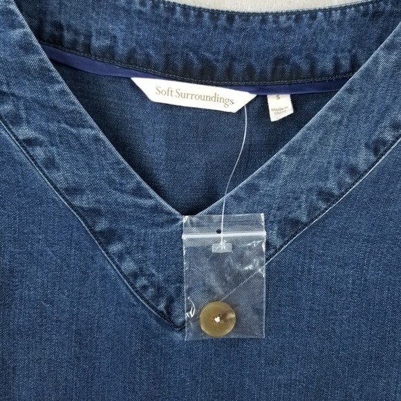 Soft Surroundings Dress Women Small Blue Denim Look 3/4 Sleeve Minimal Casual - Picture 4 of 12